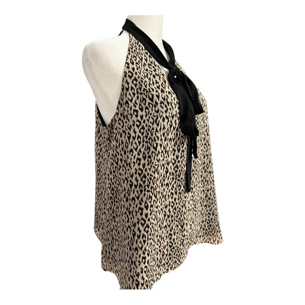 BCBGeneration Leopard Print Halter Top with Black Tie size Small - Picture 3 of 8